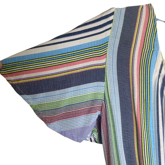 Striped V-Neck Tie-Back Romper Size S Flutter Sleeves Waist Sash - Picture 3 of 9